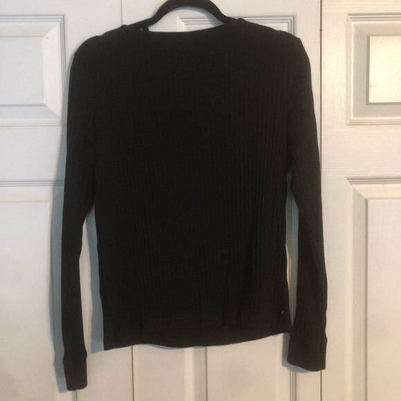 LAUREN RALPH LAUREN Large Black Ribbed Sweater Scoop Neck Popover Stretch Cotton - Picture 6 of 7